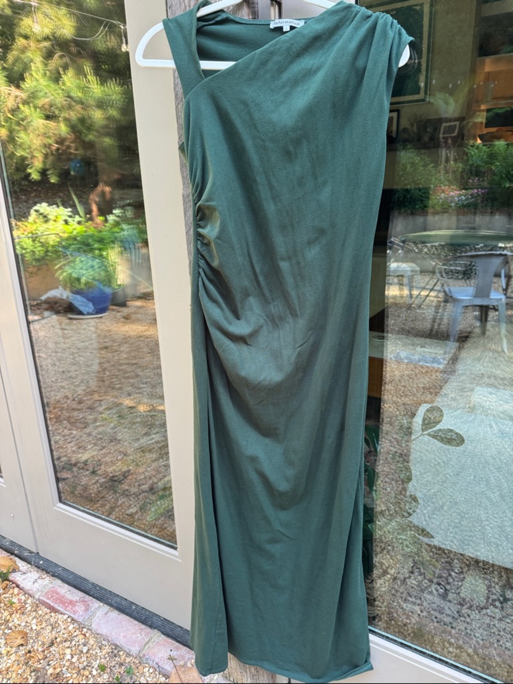 Reformation Olive Asymmetrical One-Shoulder Maxi Dress